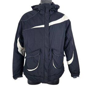 Columbia Womens Black & White Full-Zip Hooded Jacket Coat Size M Winter Warm